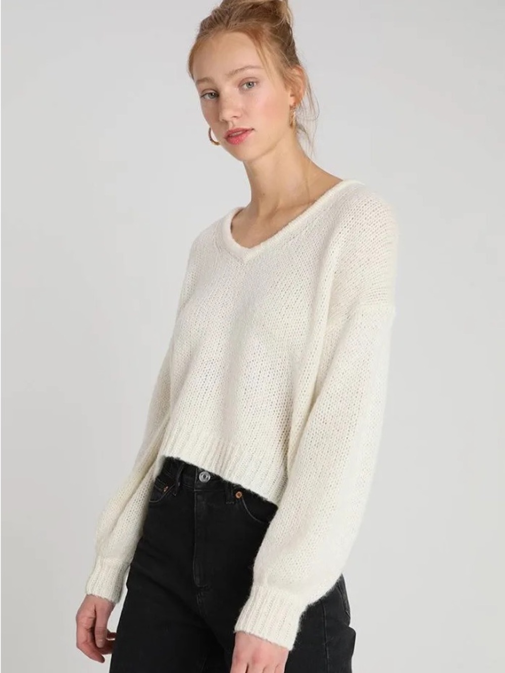 Madewell Ivory V-Neck Knit Sweater